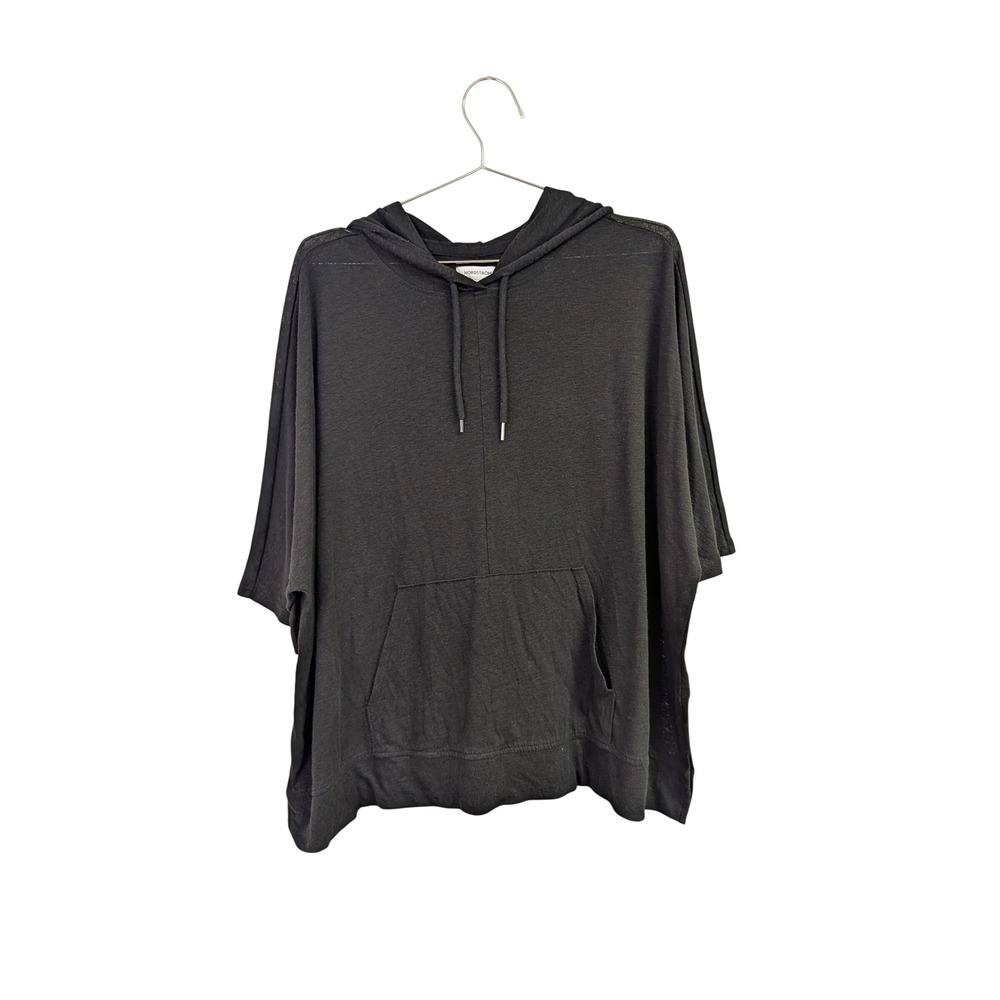 Nordstrom Linen Blend Hooded Short Sleeve Shirt Minimalist Casual Black M